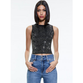 Alice + Olivia Womens Darina Embellished Cropped Top