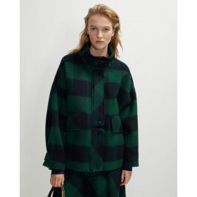 BEATRICE Womens Oversized Checked Wool Peacoat